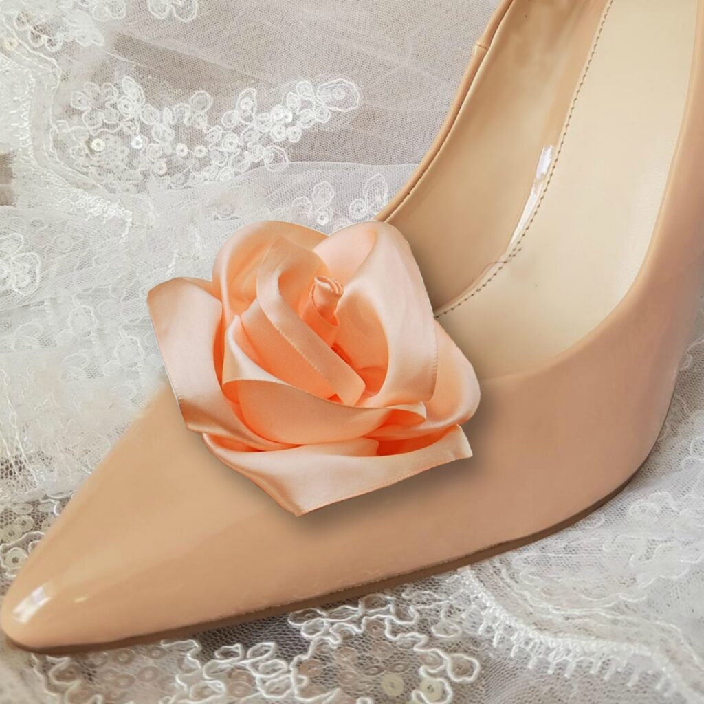 peach flower bridal shoe clips
