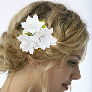 a woman wearing lily hair clip