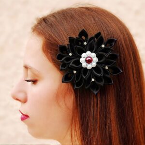 Gothic hair clip, Black flower hair clip, Kanzashi flower black headpiece