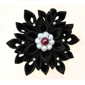 Gothic hair clip, Black flower hair clip, Kanzashi flower black headpiece