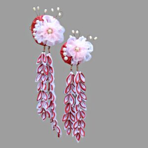 Cherry blossom dangle flower hair clip for girls,  Kanzashi hair clip, Japanese hair clip, Lolita accessory, Yukata hair clip