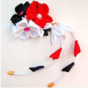 Kanzashi flower dangle hair clip for Kimono and Yukata – black/red/white,  Cosplay hair clip, Birthday gift for girl