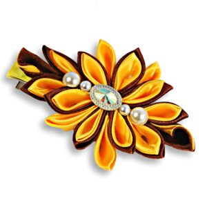 Yellow summer hair clip for a woman, Kanzashi flower wedding hair clip, Statement  hairpiece – gift for her