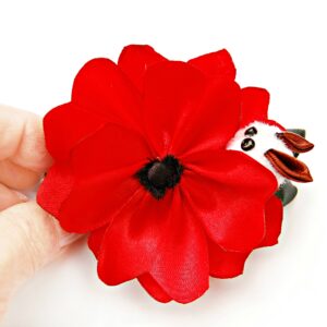 Easter bunny hair clip -Red flower hair clip, Kanzashi flower hair clip – red poppy hairpiece