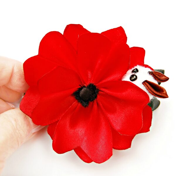 Red poppy hair clip with a bunny