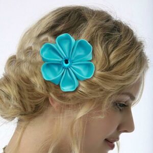 Flower bobby pins, Hair pins set of 3,  Turquoise floral hairpins for girls, Ribbon flower pin