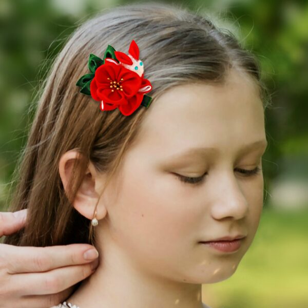 a girl with a bunny hair clip