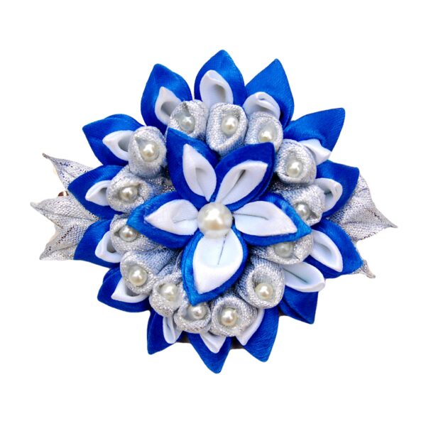 blue silver Kanzashi flower hair clip