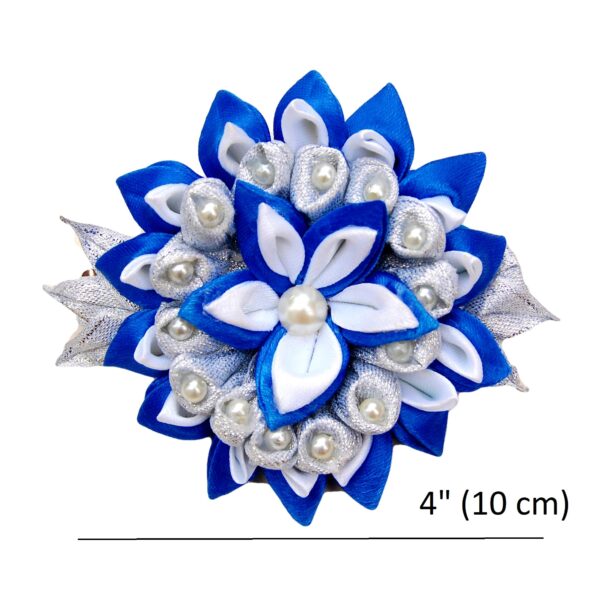 blue silver Kanzashi flower hair clip