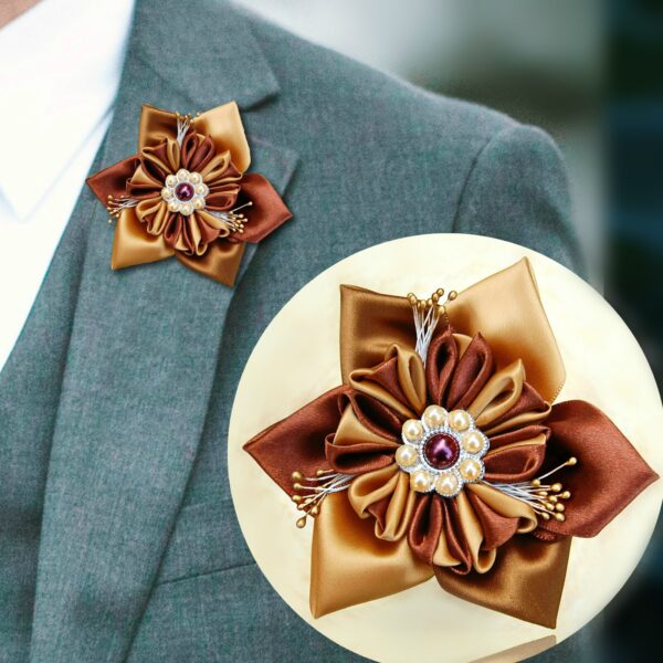 brown Kanzashi flower brooch