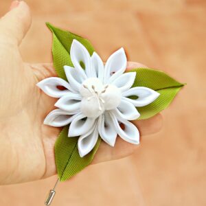 Wedding shawl pin – Flower scarf pin, Edelweiss shawl pin, Kanzashi flower pin –  gift for her