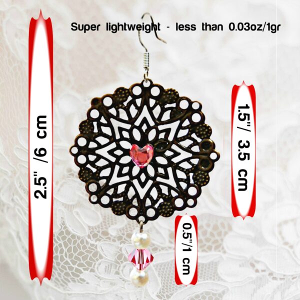 filigree earrings with heart shaped center