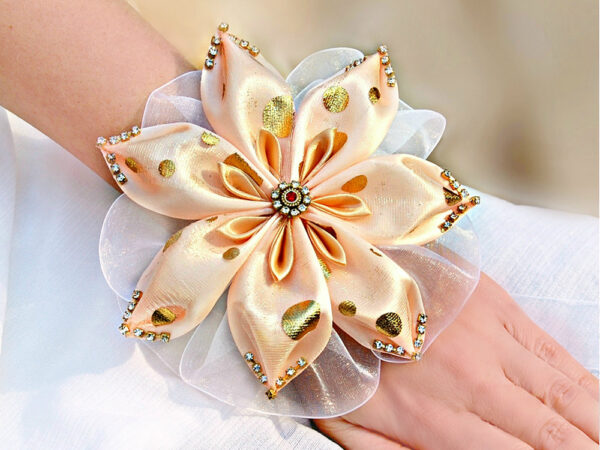 Peach flower wrist corsage