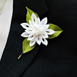 Men’s flower lapel pin,  Edelweiss flower brooch – Kanzashi flower lapel pin