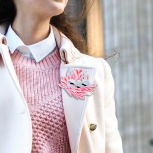 Pink cute fox brooch – on of  a kind, Fox lover gifts idea, Sleeping fox brooch pin,