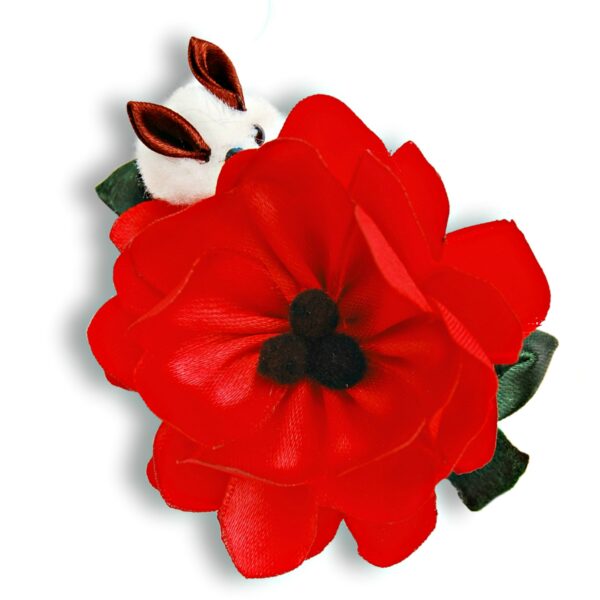 red poppy flower and bunny hair clip