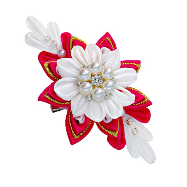 red white bridal flower hair clip