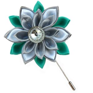 Gray turquoise lapel pin, Lapel pins for men – wedding lapel boutonniere,  Gray and seafoam shade wedding lapel flower pin