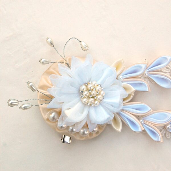white dangle hair clip with pearl beads