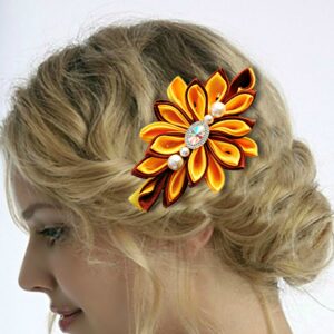 Yellow summer hair clip for a woman, Kanzashi flower wedding hair clip, Statement  hairpiece – gift for her