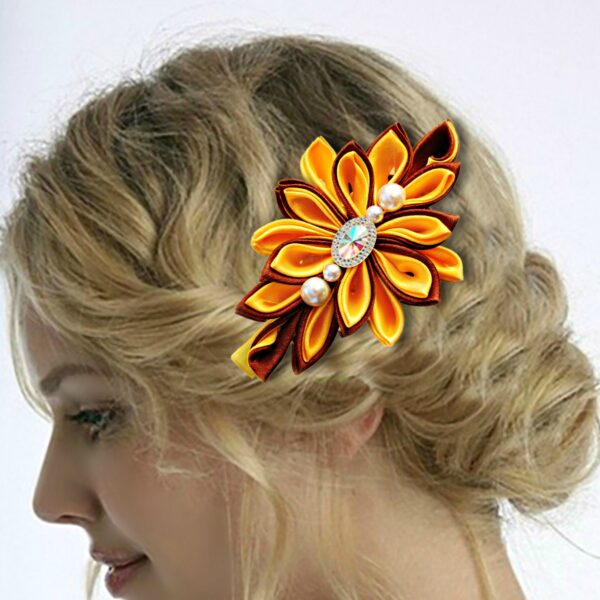 yellow Kanzashi flower hair clip