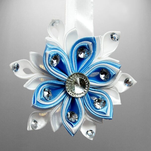 Blue white Kanzashi snowflake