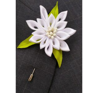 Edelweiss Wedding Boutonniere  – Kanzashi Flower Lapel Pin, Men’s Flower Lapel pin, Austrian Edelweiss Flower Brooch