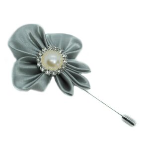 Men’s Lapel Pin Flower, Gray Lapel Pin Fleur de Lis Groomsman Boutonniere