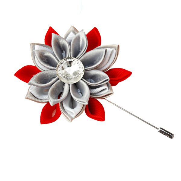 Gray red flower lapel pin