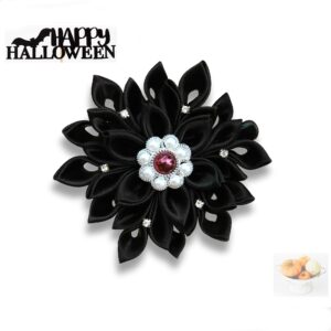 Halloween hair clip, Black flower Gothic hair bow, Kanzashi flower black headpiece
