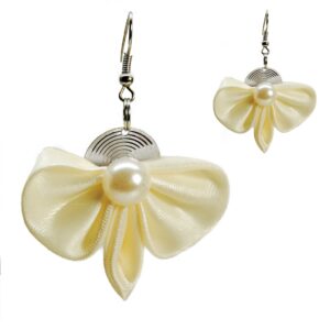 Ivory dangle earrings wedding, Nickel free, Bridal flower earrings, Fabric angel earrings,