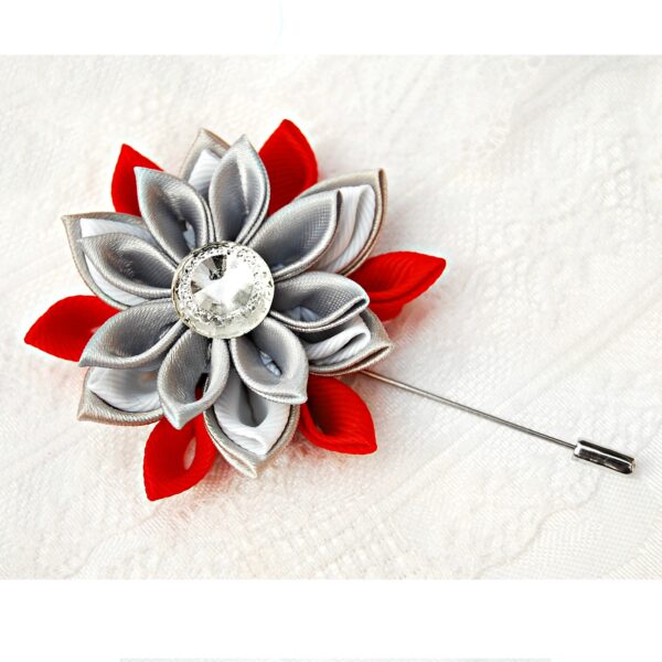 Gray red flower lapel pin