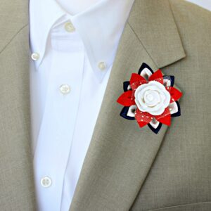 4th of July Lapel Pin, Patriotic Brooch, Wedding Boutonniere, Independence Day Jacket Pin