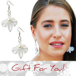 White Dangle Wedding  Earrings Nickel Free, Bridal Flower Earrings, Pearl Earrings,