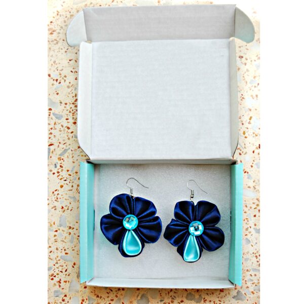 blue earrings in a box