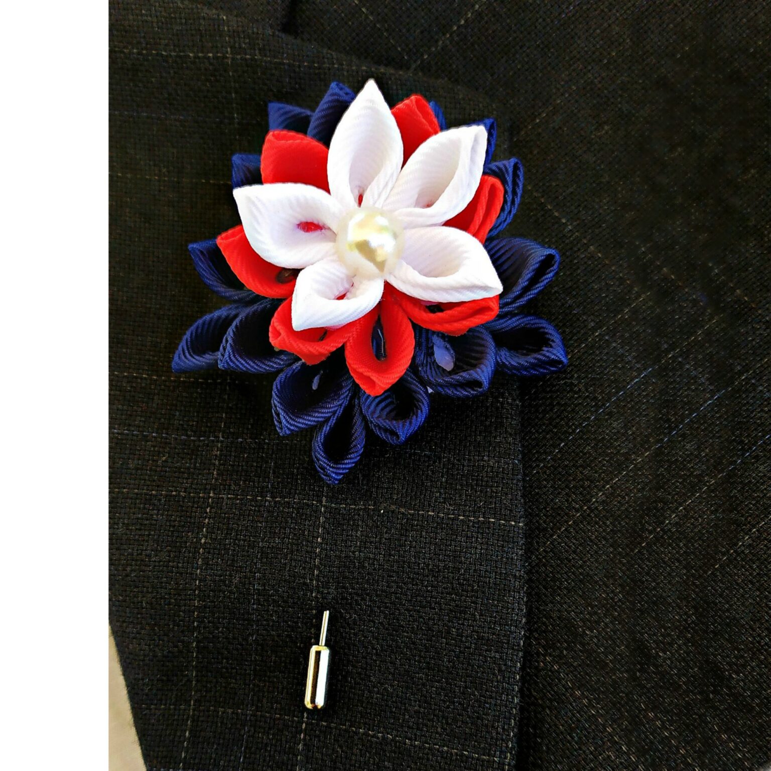 Mens Flower Lapel Pin Kanzashi Fabric Flower Brooch Boutonniere