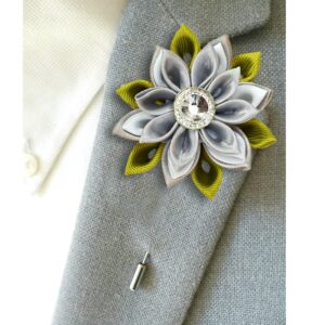 Olive Green Custom Lapel Pin For Man – Wedding Lapel Boutonniere, Green Wedding Lapel Flower Pin