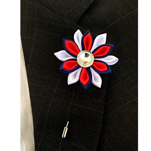 a collection of patriotic lapel pins