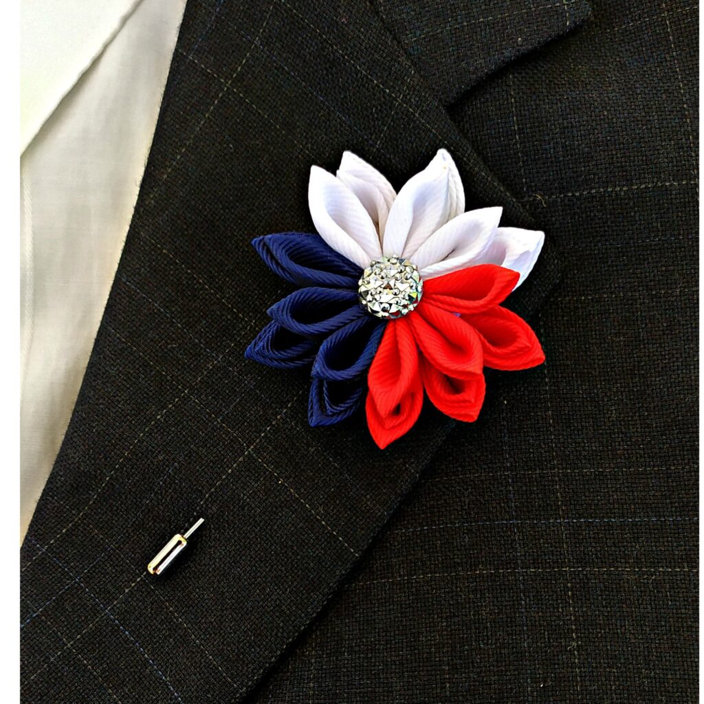 Men’s Flower Lapel Pin, Kanzashi Fabric Flower Brooch, Boutonniere Lapel Pin, Handmade Wedding