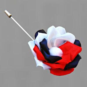 Red Blue White Lapel Pin – Kanzashi Flower Independence Lapel Brooch, Handmade Wedding Men’s Boutonniere – Custom Lapel Pin