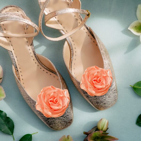 peach Kanzashi flower shoe clips