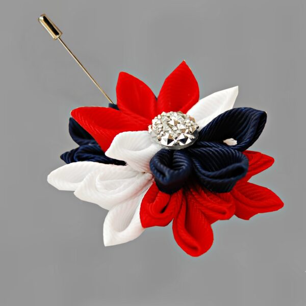 flower lapel pin on a jacket