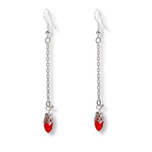 Red teardrop earrings, Red crystal long chain earrings, 925 silver plated earrings, Dangle red earrings,