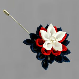 Men’s Flower Lapel Pin, Kanzashi Fabric Flower Brooch, Boutonniere Lapel Pin, Handmade Wedding Boutonniere, Independence Day Suit Pin