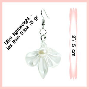 White Dangle Wedding  Earrings Nickel Free, Bridal Flower Earrings, Pearl Earrings,