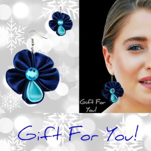 Navy Blue Flower Earrings, Nickel Free, Large Floral Boh Earrings,  Something Blue for Bride