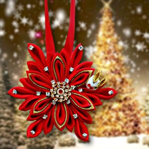 Snowflake sparkling ornament, Hanging snowflake and bunny decoration, Christmas tree red decoration, Christmas gifts idea