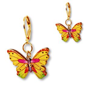 Dainty  Monarch Butterfly Earrings, Butterfly dangle earrings , Yellow Mariposa huggie  earrings