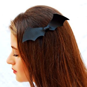 Faux leather bat bow, Halloween  black hair clip, Gothic wedding hair accessory