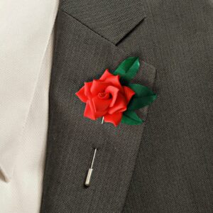 Red Rose Lapel Pin, Wedding men’s Boutonniere, Flower Lapel Pin, Groomsmen gift, Lapel Flower